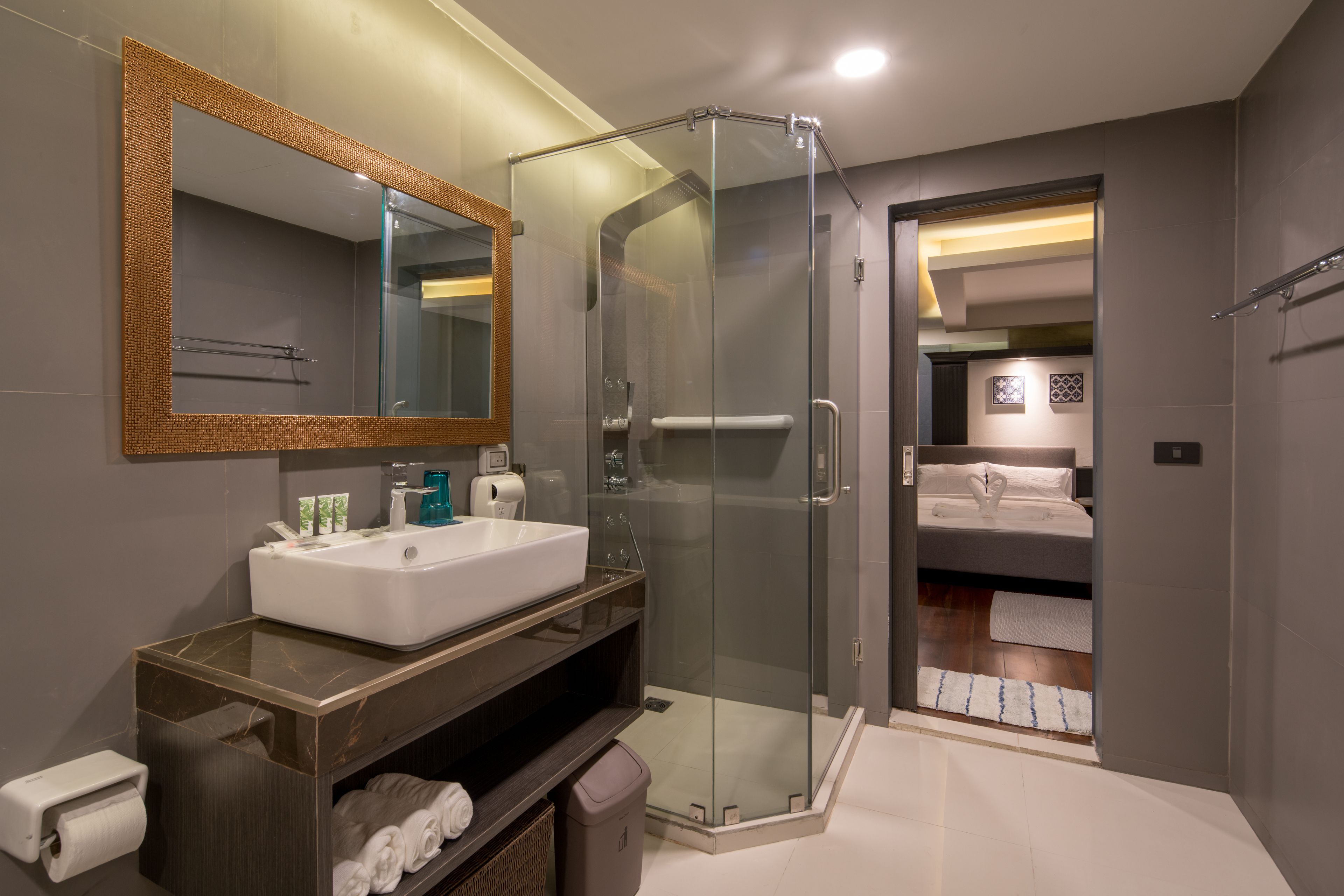 family room | bathroom | separate bathtub and shower, jetted bath, hydromassage showerhead