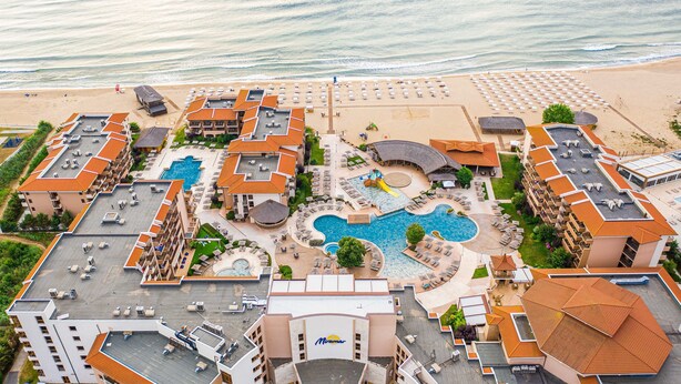 A resort with multiple swimming pools, beachside areas, and a large building with the 'Miramar' logo. - HVD Club Hotel Miramar - Ultra All Inclusive (Obzor)