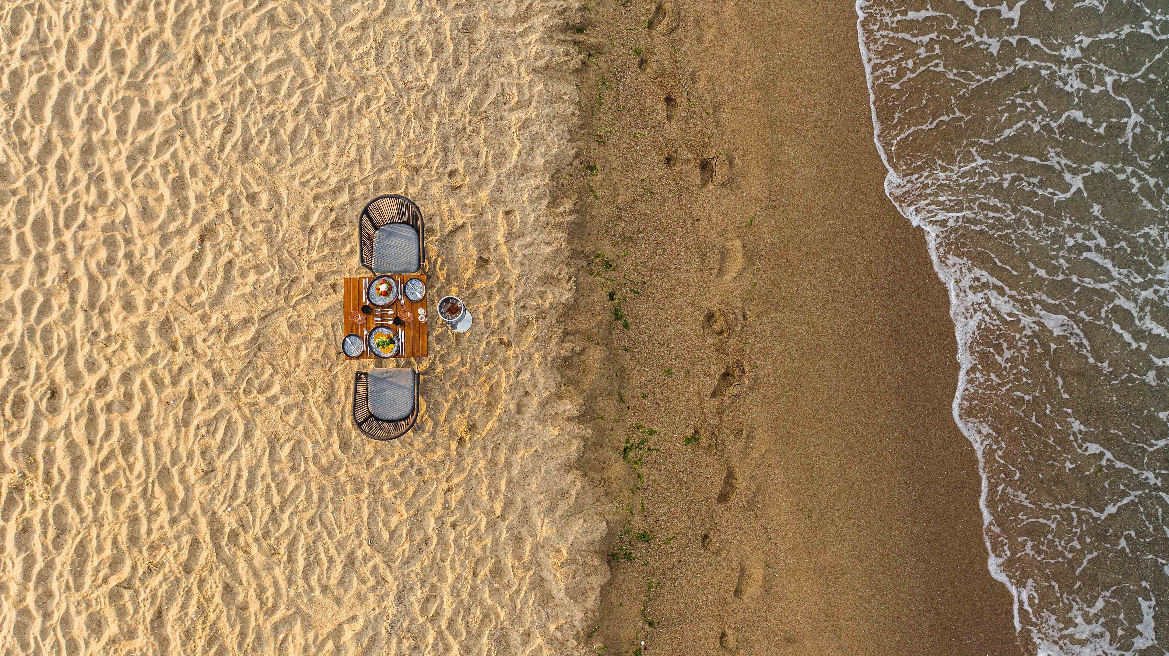 On the beach, sun loungers, beach umbrellas