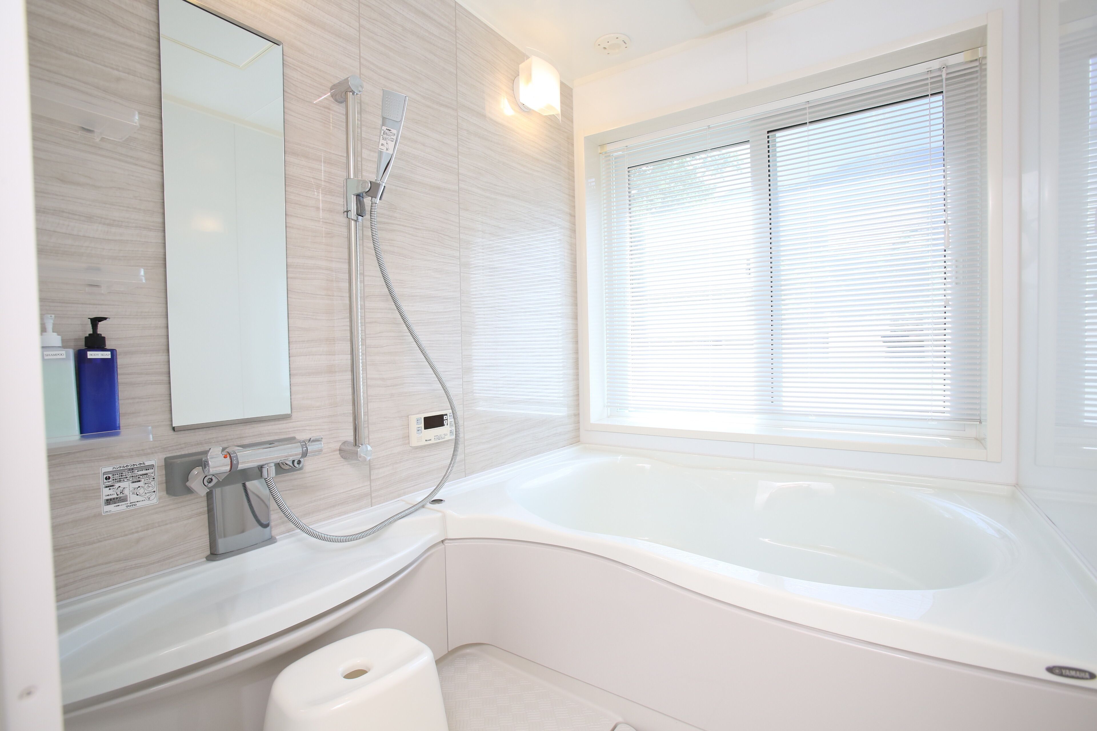 Separate tub and shower, deep soaking tub, free toiletries, hair dryer