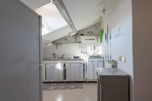Fridge, stovetop, cookware/dishes/utensils - British Embassy Terrace Apartment (Rome)