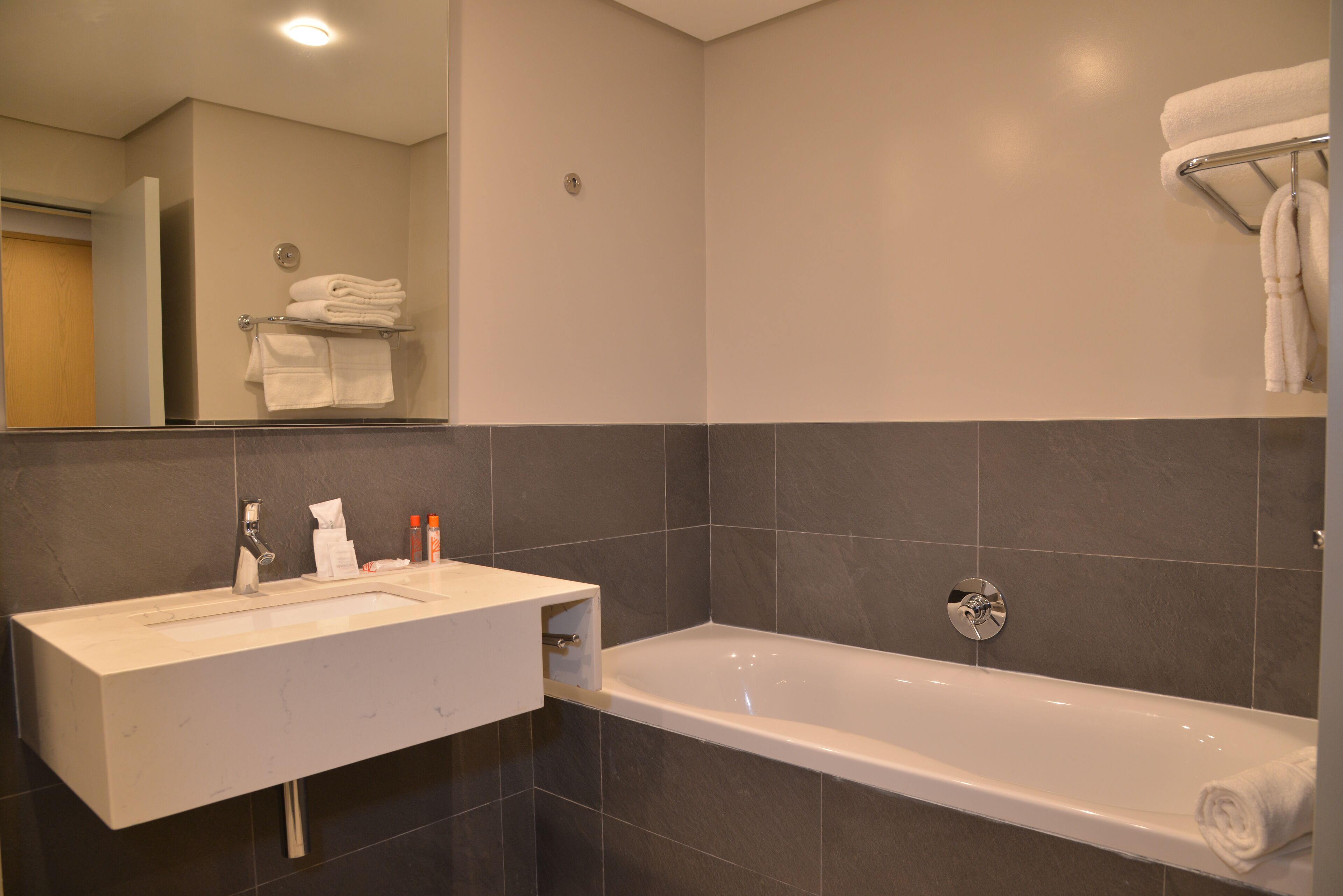 free toiletries, hair dryer, towels