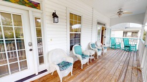 Terrace/patio - Spacious retreat located one block from the beach + private pool! (Tybee Island)