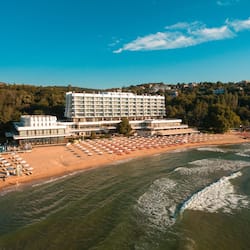 On the beach, sun loungers, beach umbrellas, beach towels