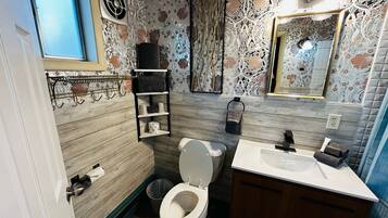 Combined shower/bathtub, towels