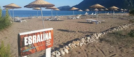 Private beach, free beach cabanas, sun-loungers, beach umbrellas