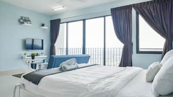 Blackout curtains, iron/ironing board, free WiFi, bed sheets