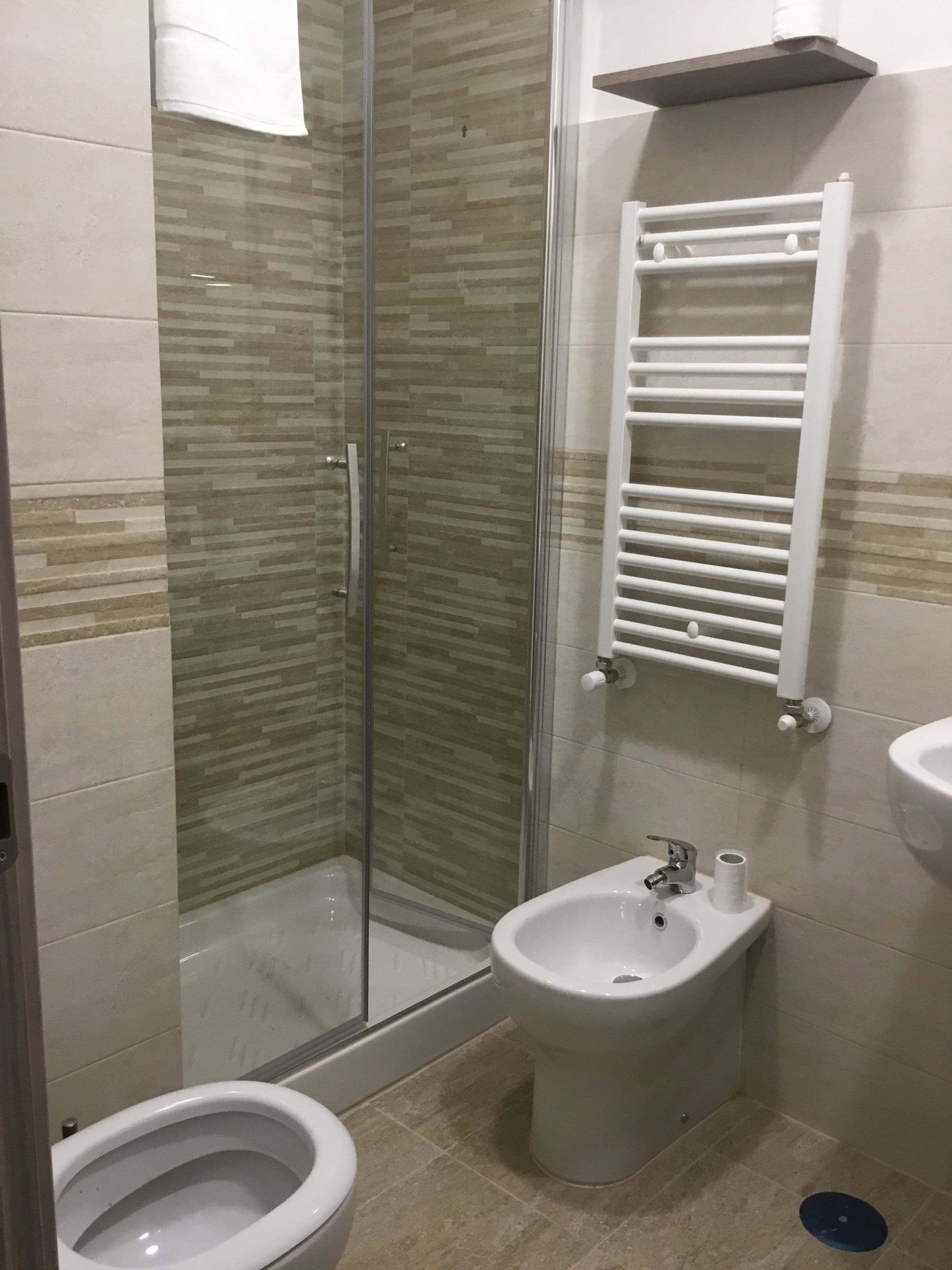 Shower, free toiletries, hair dryer, towels
