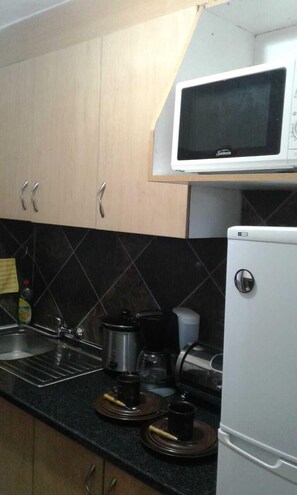 Studio | Coin cuisine privé | Grand réfrigérateur, micro-ondes, plaque de cuisson