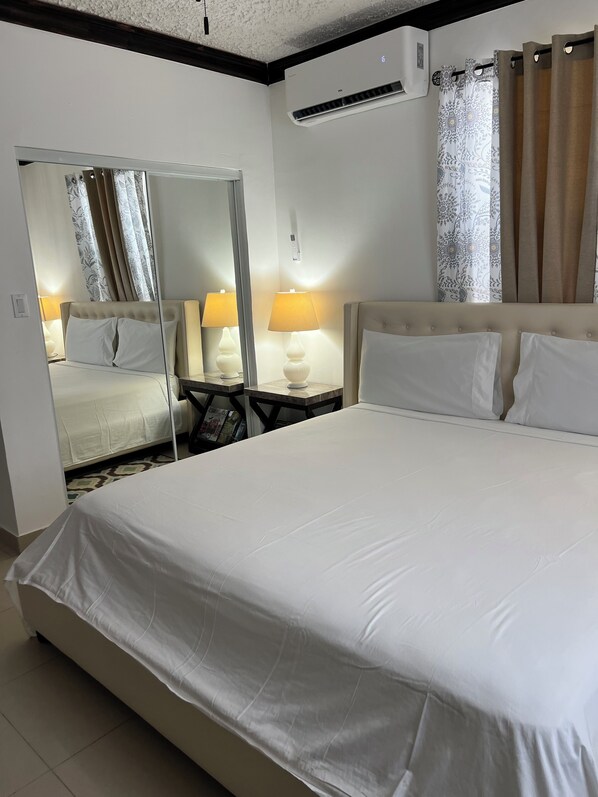 3 bedrooms, blackout curtains, iron/ironing board, free cots/infant beds