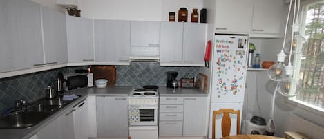 Apartment, Sauna, Park View | Private kitchen | Full-sized fridge, microwave, oven, stovetop