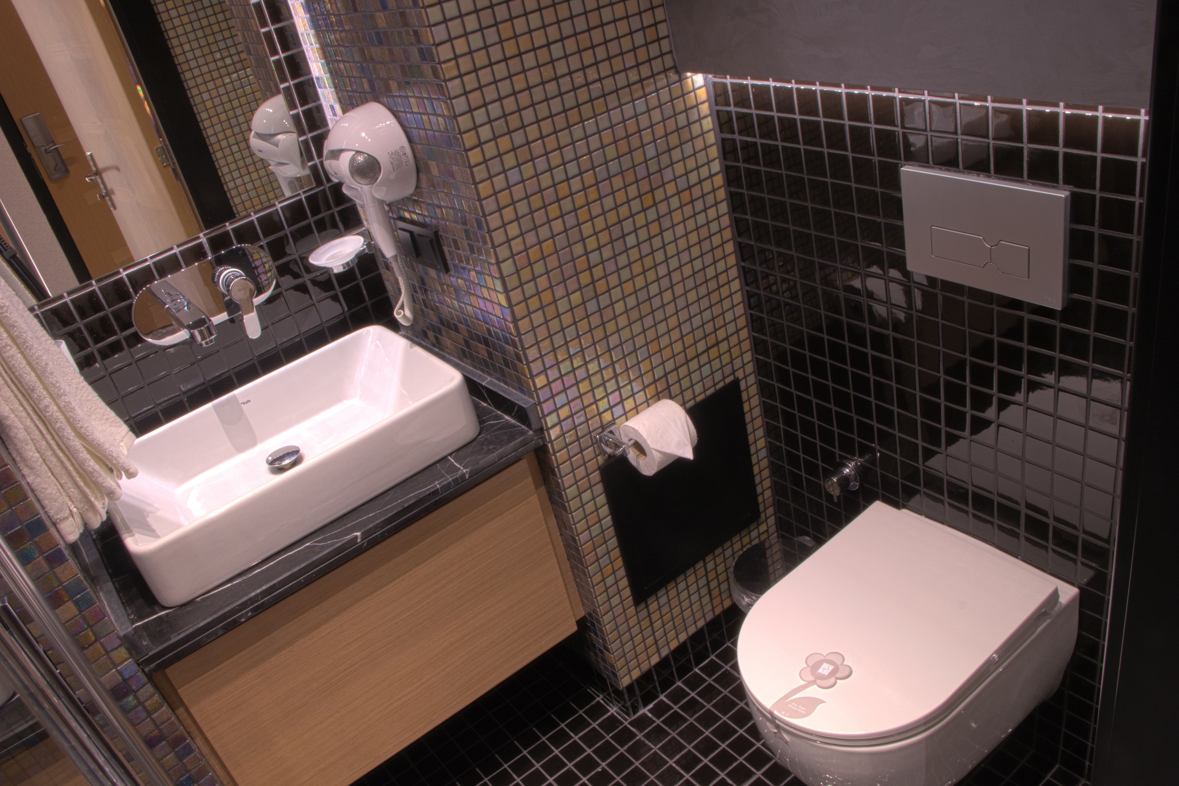 shower, rainfall showerhead, free toiletries, hair dryer