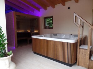 Een sauna, een bubbelbad, een stoombad