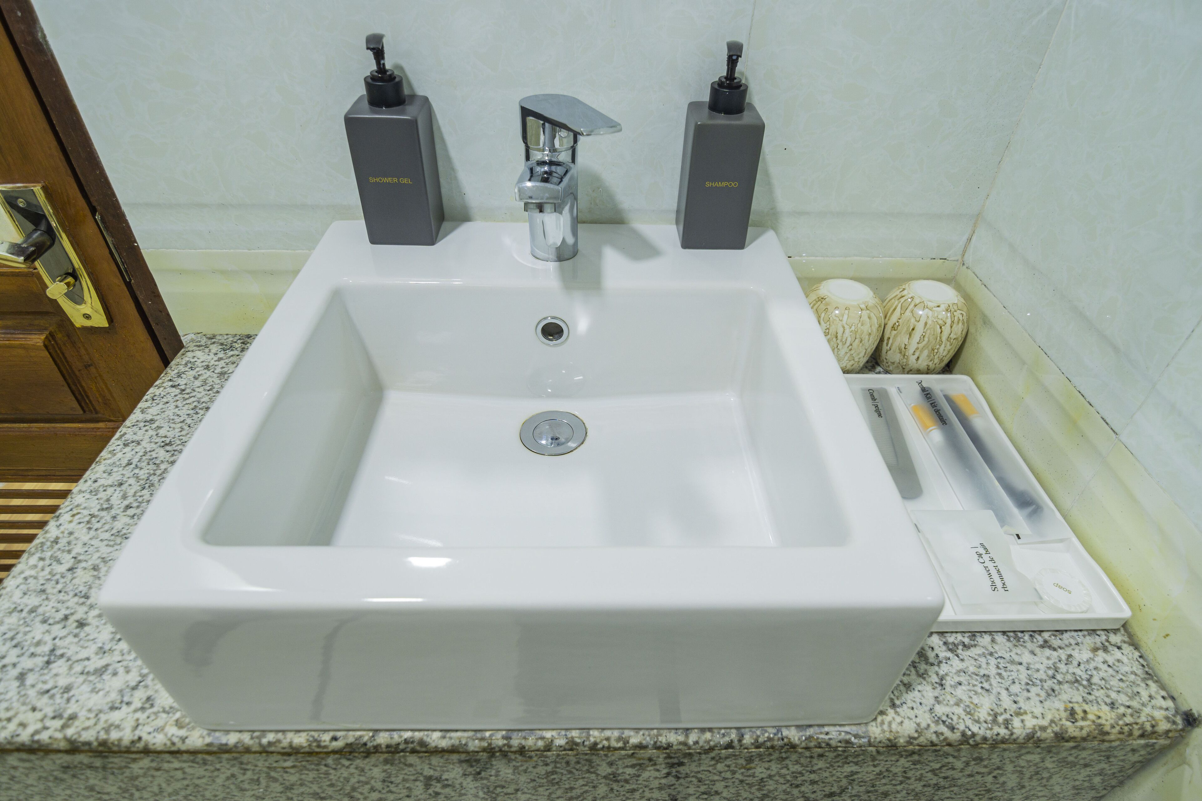 free toiletries, hair dryer, slippers, towels