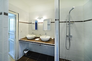 Family Room | Bathroom | Shower, hair dryer, towels, soap