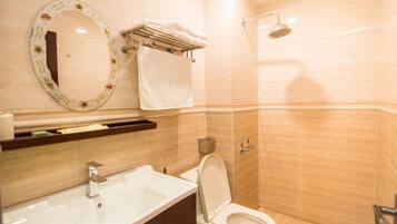 Free toiletries, hair dryer, bidet, towels