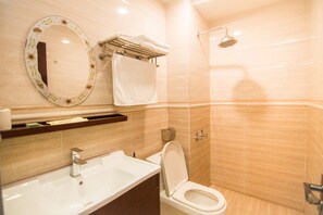 Free toiletries, hair dryer, bidet, towels