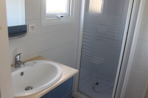 Shower, towels, toilet paper