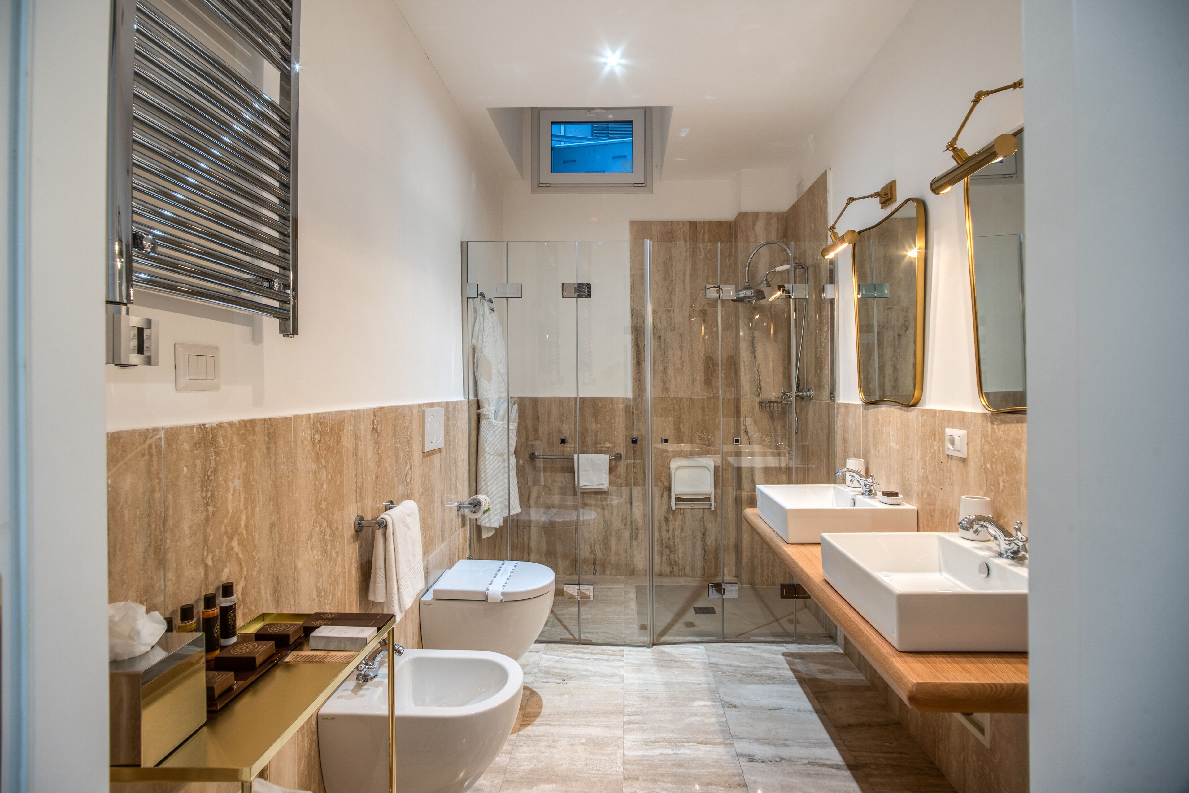 superior double room | bathroom | shower, free toiletries, hair dryer, bathrobes