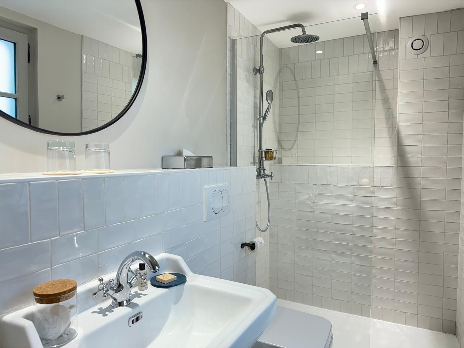 classic room | bathroom | rainfall showerhead, hair dryer, bathrobes, slippers