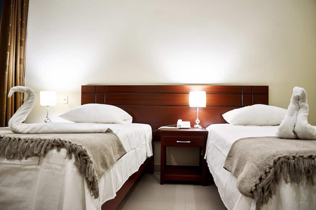 Klassieke Twin kamer, 2 eenpersoonsbedden, uitzicht op stad | Een kluis op de kamer, een bureau, verduisterende gordijnen