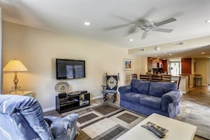 Flat-screen TV, DVD player