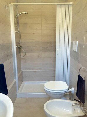 Regadera, bidet, toallas 