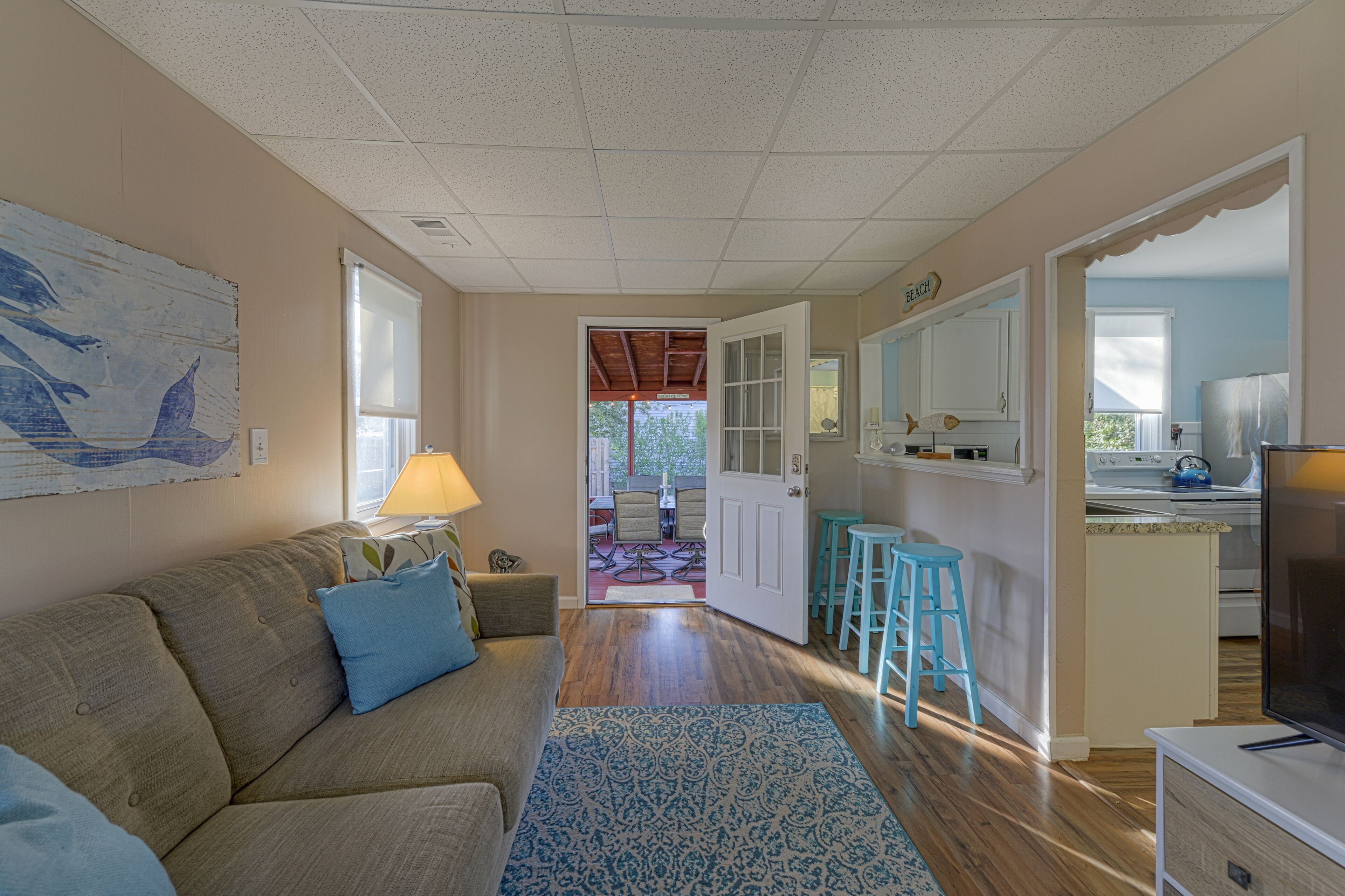 Smart TV, DVD player, books, video library