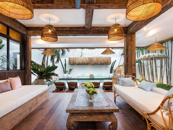 Family Villa, 4 Bedrooms | Living area | Flat-screen TV - Villa Metisse by Villa Finder (Seminyak)