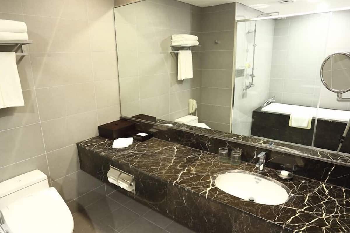 free toiletries, hair dryer, slippers, bidet