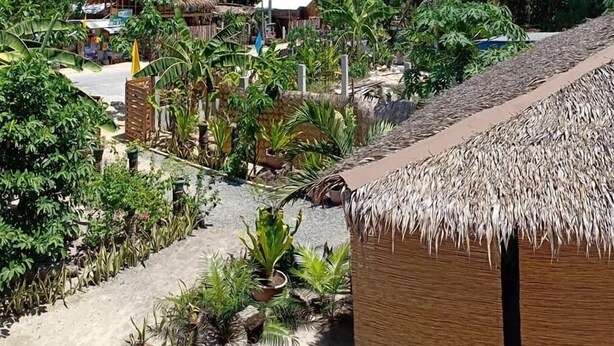 A tropical resort with thatched-roof buildings, lush greenery, and palm trees. - Soeliana Resort (General Luna)