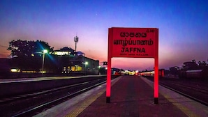 A train station platform with a sign indicating 'Jaffna' and 'Height Above M.S.N. 3.0m'. - D'Villa Guest House (Jaffna)