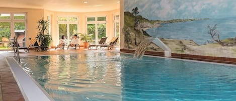 Indoor pool, open 7:30 AM to 9:00 PM, sun loungers