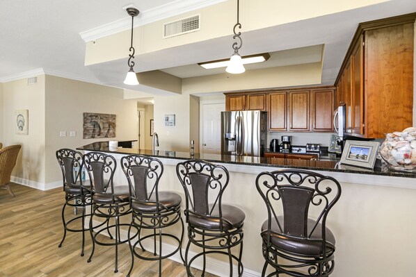 Fridge, microwave, oven, dishwasher