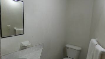 Bathtub, towels, soap, shampoo