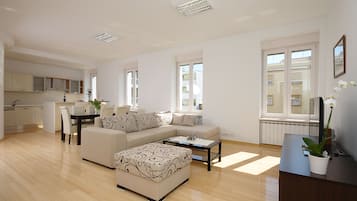 Luxury Apartment, 2 Bedrooms, City View | Living area | 139-cm flat-screen TV with satellite channels, Smart TV