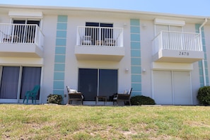 Balcony and deck looking out t ocean