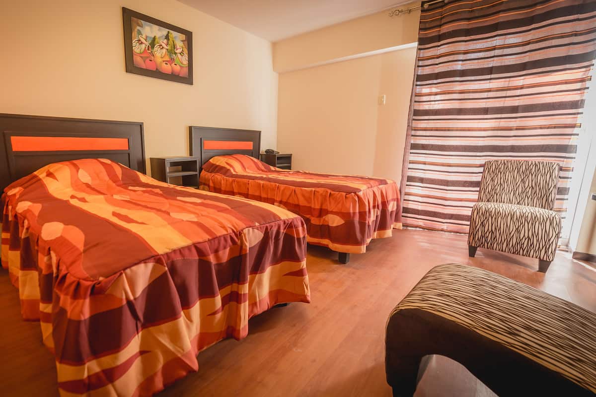 Blackout drapes, WiFi (free), bed sheets