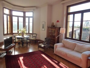 TV connectée, cheminée, lecteur de DVD, baby-foot