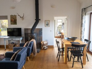 TV, fireplace, books - Highlands Luxury Cottage on the Cromarty Firth (Dingwall)