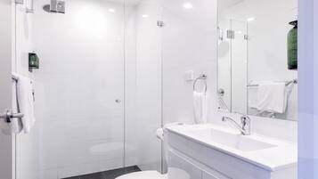 Deluxe Room, 1 Queen Bed, Non Smoking, Private Bathroom | Bathroom | Shower, rainfall showerhead, free toiletries, hair dryer