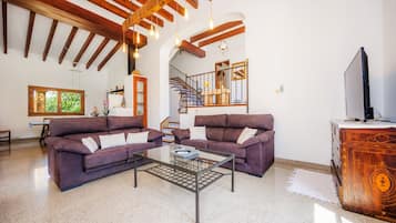 Televisie, een open haard en een tafeltennistafel