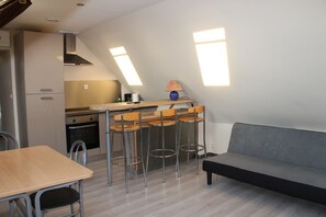 Studio, 1 lit double et 1 canapé-lit | Cuisine privée | Grand réfrigérateur, micro-ondes, plaque de cuisson