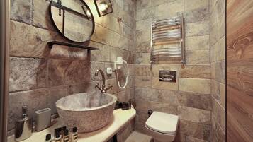 Shower, free toiletries, hair dryer, slippers