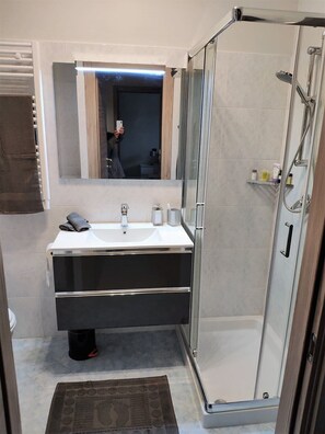 Milieuvriendelijke toiletartikelen, een haardroger, handdoeken, zeep