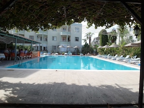 Outdoor pool, sun loungers