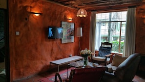 TV, fireplace