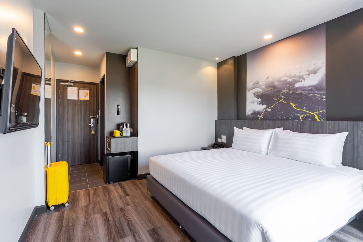 In-room safe, desk, laptop workspace, blackout curtains