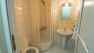 Double Room | Bathroom | Shower, hair dryer, slippers, towels