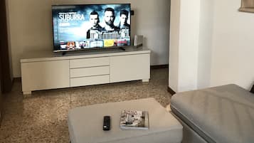 Una televisión, libros, una videoteca